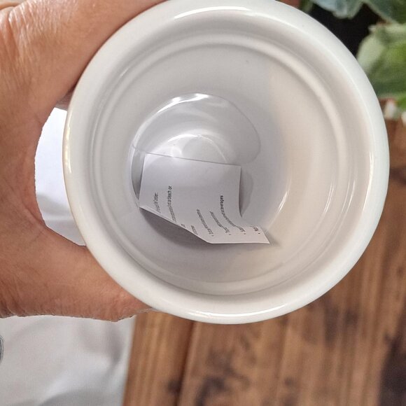 Starbucks 9 oz White Scroll Ceramic Travel Coffee Drink Tumbler Mug 2016 - Picture 7 of 8